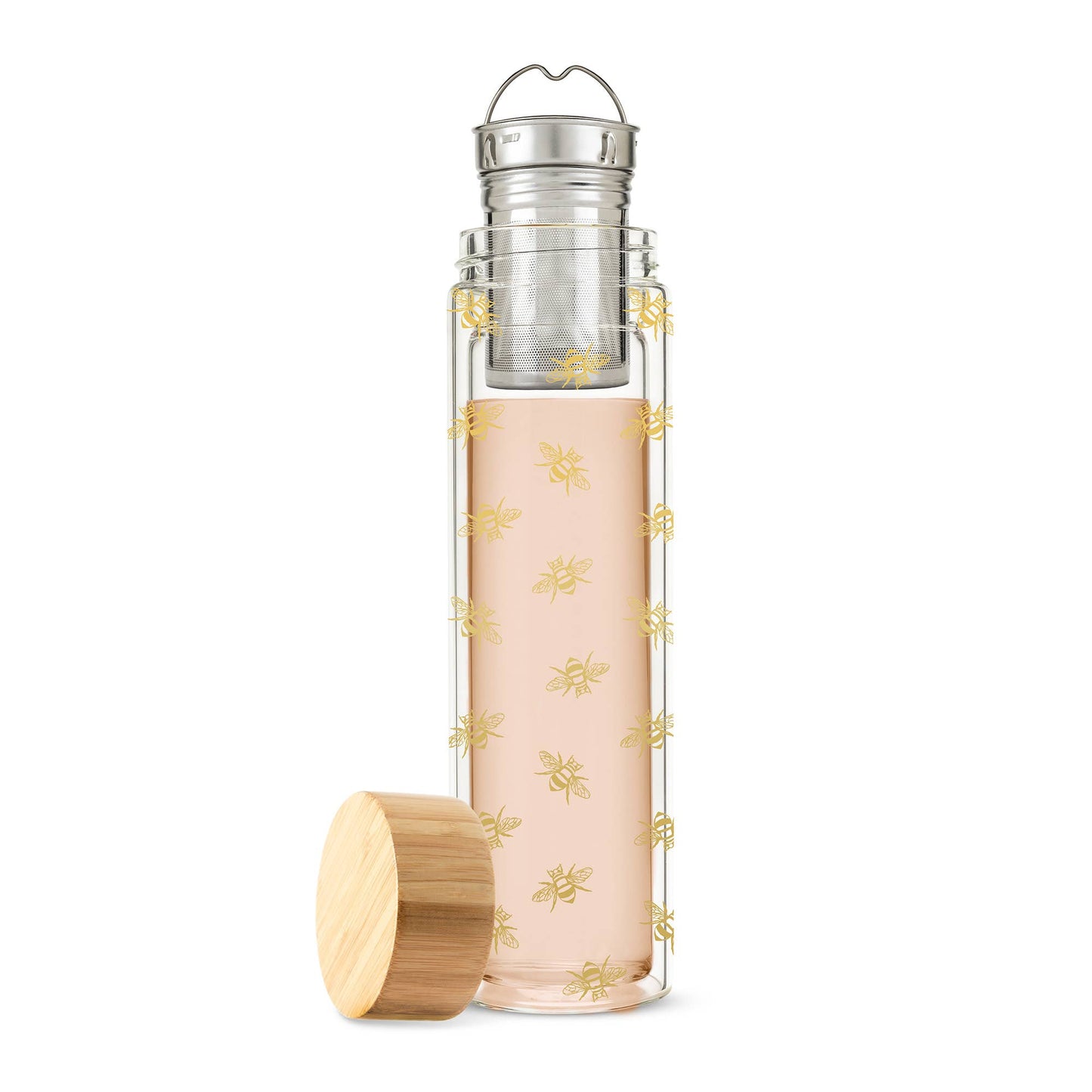 Bee Insulated Glass Travel Mug with Tea Infuser