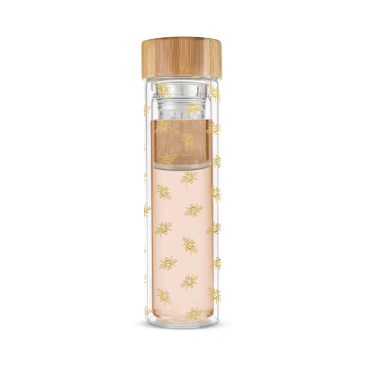 Bee Insulated Glass Travel Mug with Tea Infuser
